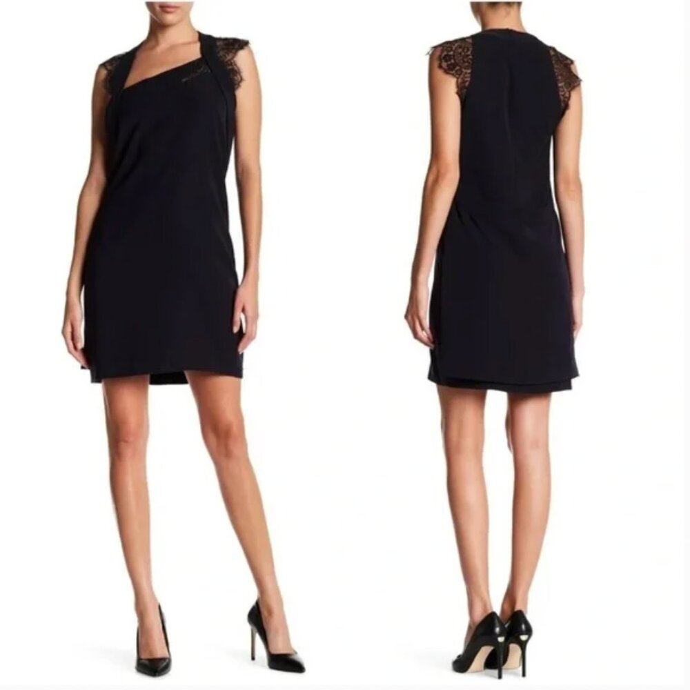 THE KOOPLES black crepe and lace mini dress
